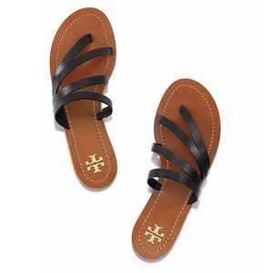 Brand New Tory Burch Patos Flat Slide 9 M in Black Vachetta Leather